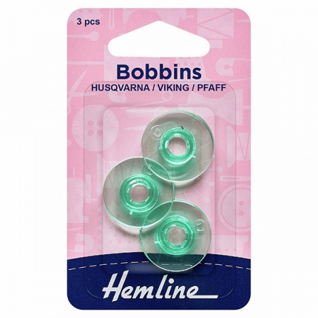 Plastic sewing machine bobbin 3 pack - Husqvarna/Viking blue green