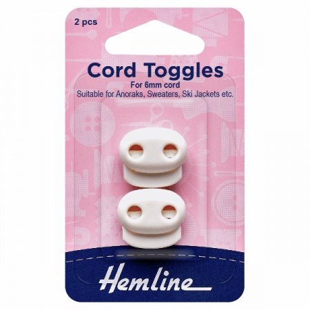 6mm adjustable cord toggles - white plastic