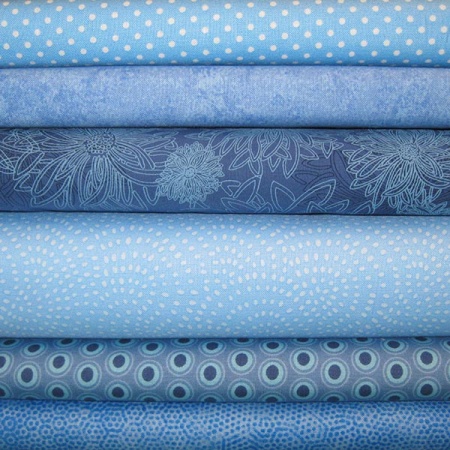 Blue colour coordinates 6 fat quarter pack