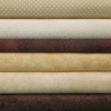 Brown and cream colour coordinates 6 fat quarter pack