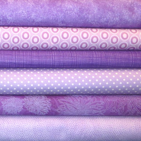 Purple colour coordinates 6 fat quarter pack