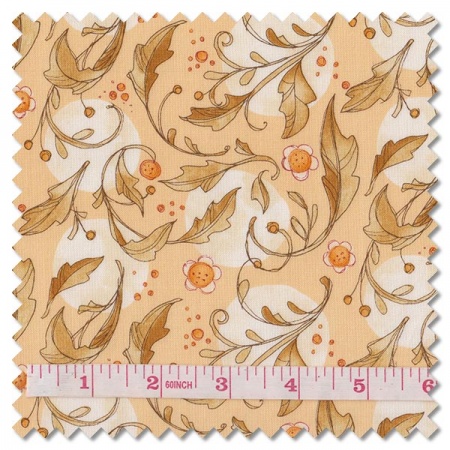 Forest Frolic - swirly leaves butterscotch (per 1/4 metre)