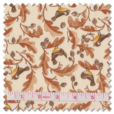 Forest Frolic - chickadees and acorns cream (per 1/4 metre)