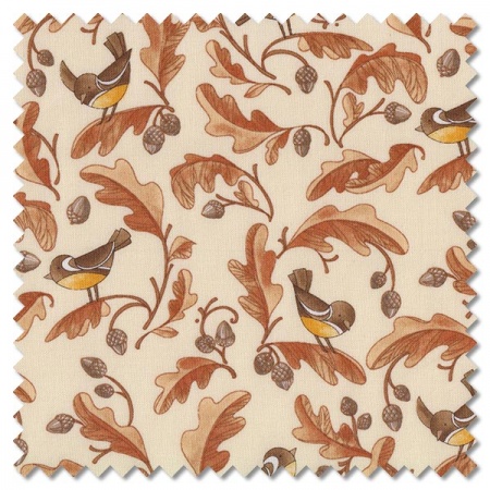Forest Frolic - chickadees and acorns cream (per 1/4 metre)