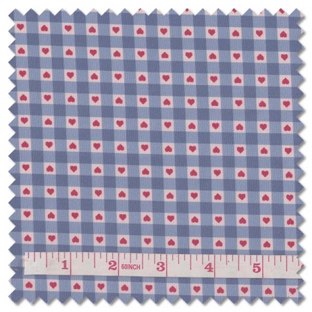 Grandma's Quilts - heart gingham blue (per 1/4 metre)