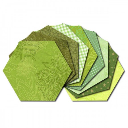 Hexagon fabric charm packs - green prints