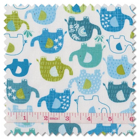 In The Jungle - elephants blue (per 1/4 metre)