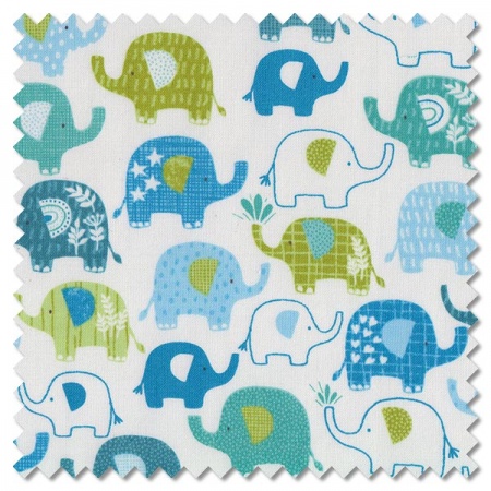 In The Jungle - elephants blue (per 1/4 metre)