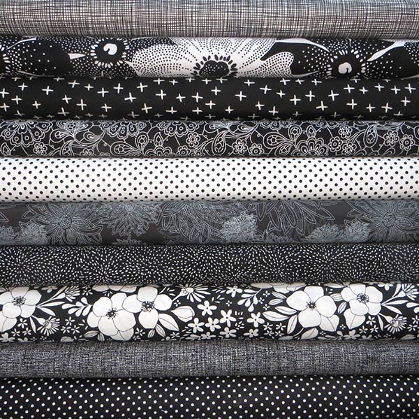 Black and white patchwork fabric squares stash pack