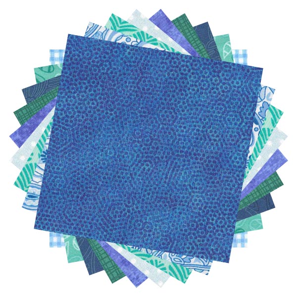 Blue & aqua fabric prints charm pack, 20x 5 inch squares