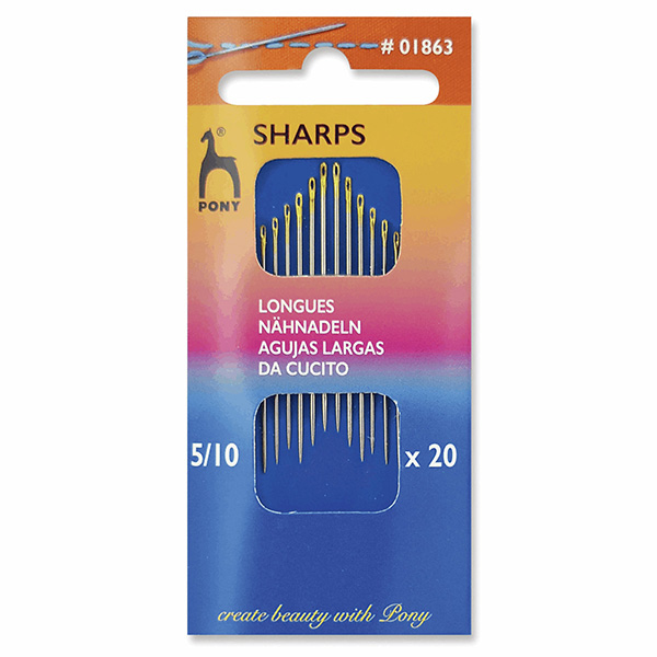 Pony sharps applique needles, pack of 20, size 5 to 10