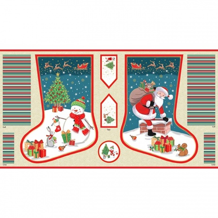 Makower Merry Christmas large stocking quilt panel