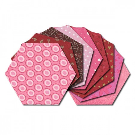 Hexagon fabric charm packs - red & pink prints