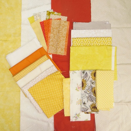 Patchwork fabric scrap bag - yellow, orange, brown & cream