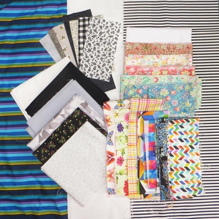 Patchwork fabric scrap bag - black, white, grey & multicoloured