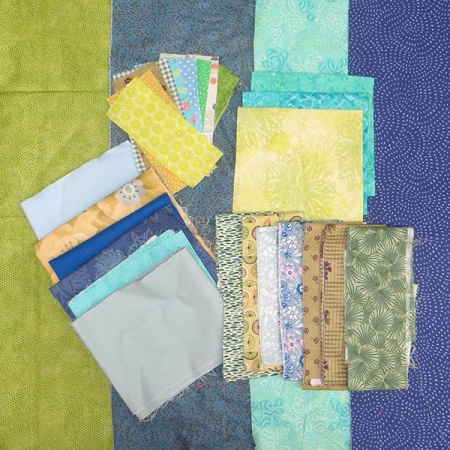 Patchwork fabric scrap bag - green, blue & aqua