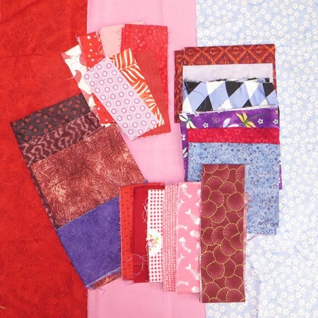 Patchwork fabric scrap bag - red, pink & purple