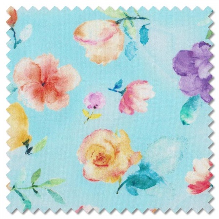 Spring Song - florals & buds blue (per 1/4 metre)