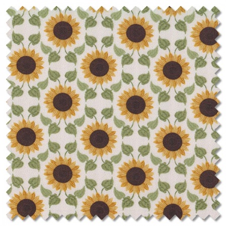 Sunflowers - sunflowers with leaves on cream (per 1/4 metre)