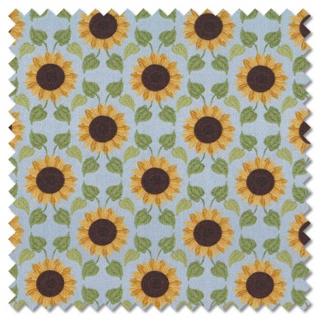Sunflowers - sunflowers with leaves on pale blue (per 1/4 metre)