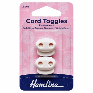 6mm adjustable cord toggles - white plastic