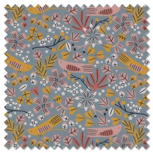 Birdsong - birds & flowers grey (per 1/4 metre)