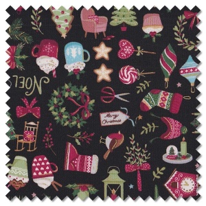 Cosy Home Christmas - icons black (per 1/4 metre)