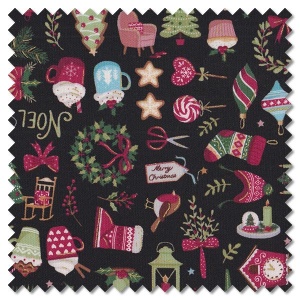 Cosy Home Christmas - icons black (per 1/4 metre)