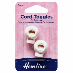 6mm cord toggles - white plastic