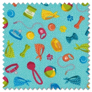 Furry Friends - scatter blue (per 1/4 metre)