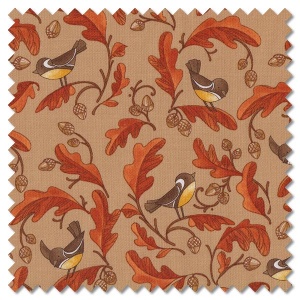 Forest Frolic - chickadees and acorns caramel (per 1/4 metre)