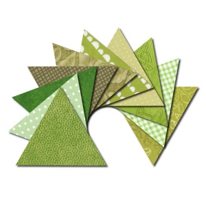 Triangle fabric charm packs - green prints