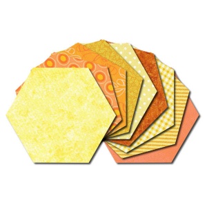 Hexagon fabric charm packs - yellow & orange prints