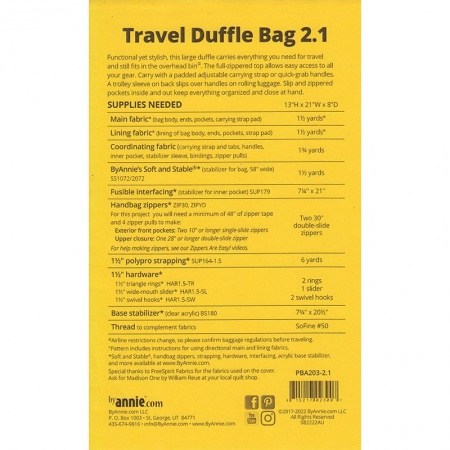 By Annie Travel Duffle Bag 2.1 bag pattern